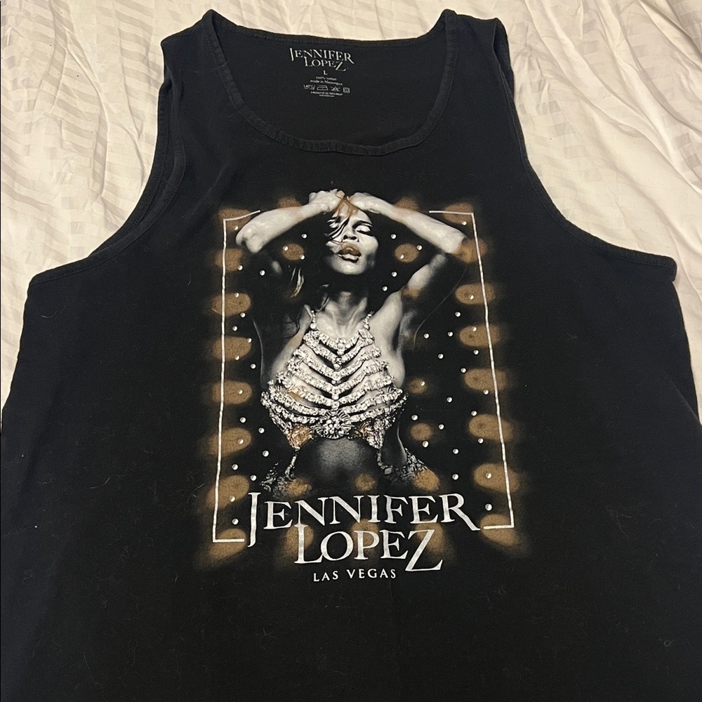 Jennifer Lopez Black and Gold Graphic Tank Top